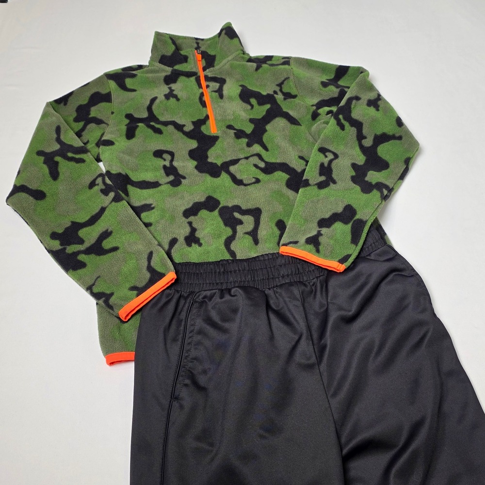 Tek Gear Camo Fleece Quarter Zip Pullover and Track Pants Boys L 14/16 Two Piece